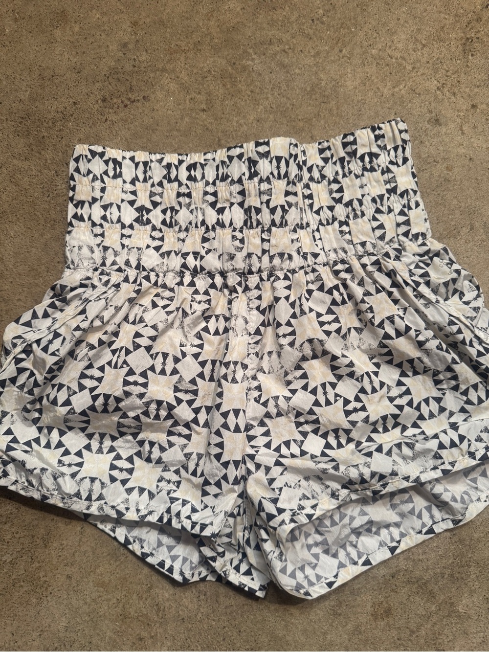 FP Movement by Free People Smocked High-Waist Shorts in White and Navy